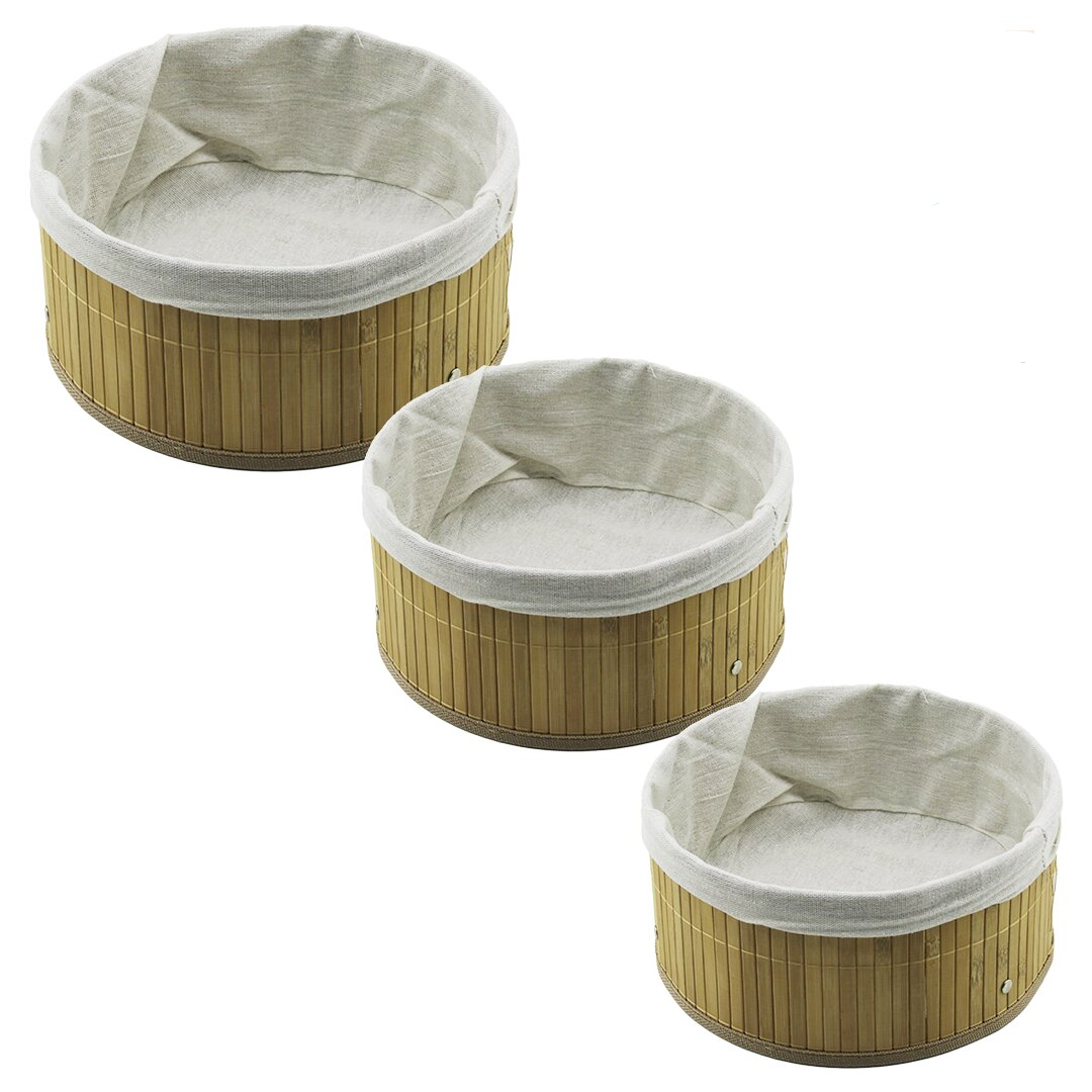 3-Size Round Bamboo Edge Organizer Basket Wooden Base - Line