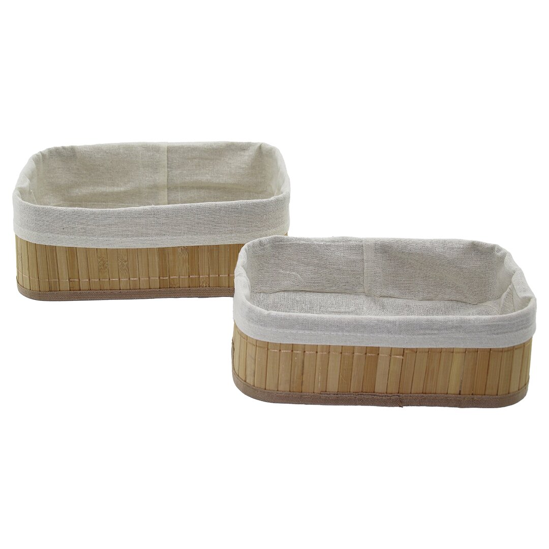 2-Piece Rectangular Bamboo Edge Organizer Baskets with Woode