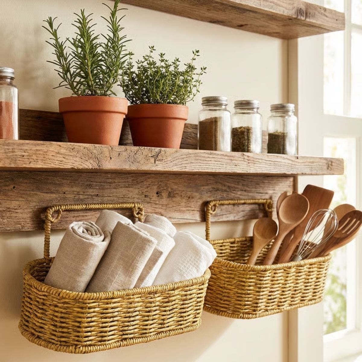 2-Piece Wall-Mounted Plastic Rattan Organizer – Oval Basket #3