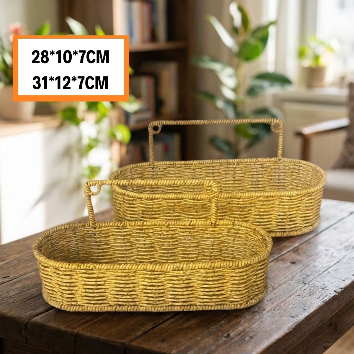 2-Piece Wall-Mounted Plastic Rattan Organizer – Oval Basket #5