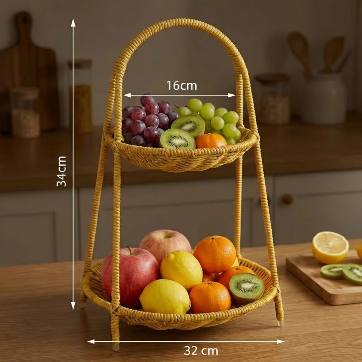 Plastik Rattan İki Katlı Sunumluk–Dekoratif Organizer, Mutfak Meyve,Sebze Sepeti, Banyo Düzenleyici Raf,Masaüstü Çok Amaçlı Sunum Standı (5563) #5