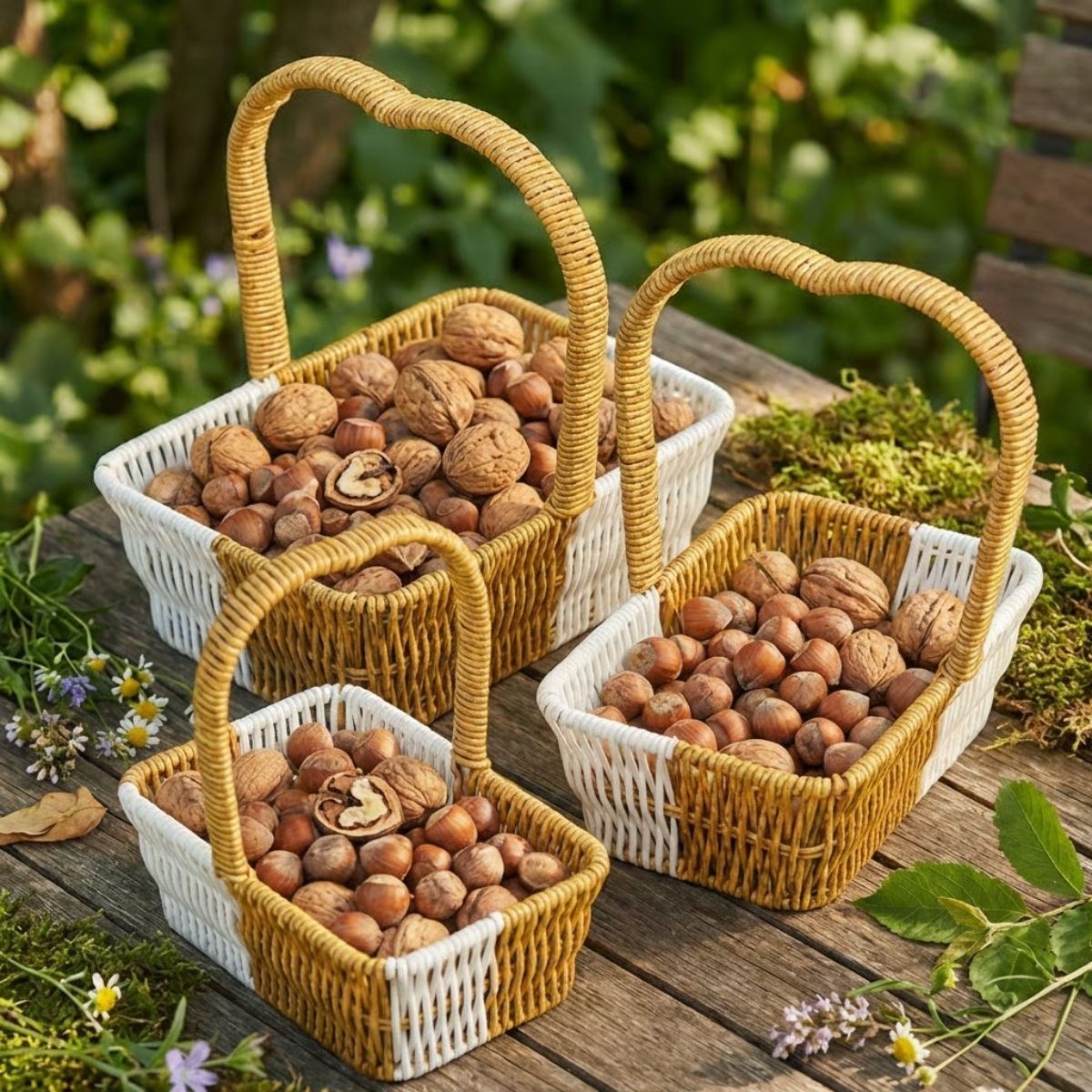 İç İçe Geçebilen 3’lü Çift Renkli Dikdörtgen Formlu Kalp Saplı Plastik Rattan Sepet Seti – Hasır Görünümlü Çok Amaçlı Organizerler (5563) #3