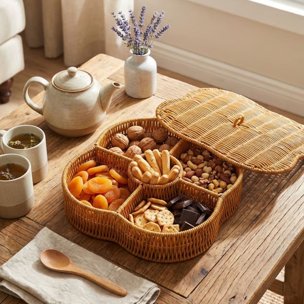 Lidded 5-Compartment Plastic Rattan Organizer Box – Wicker P