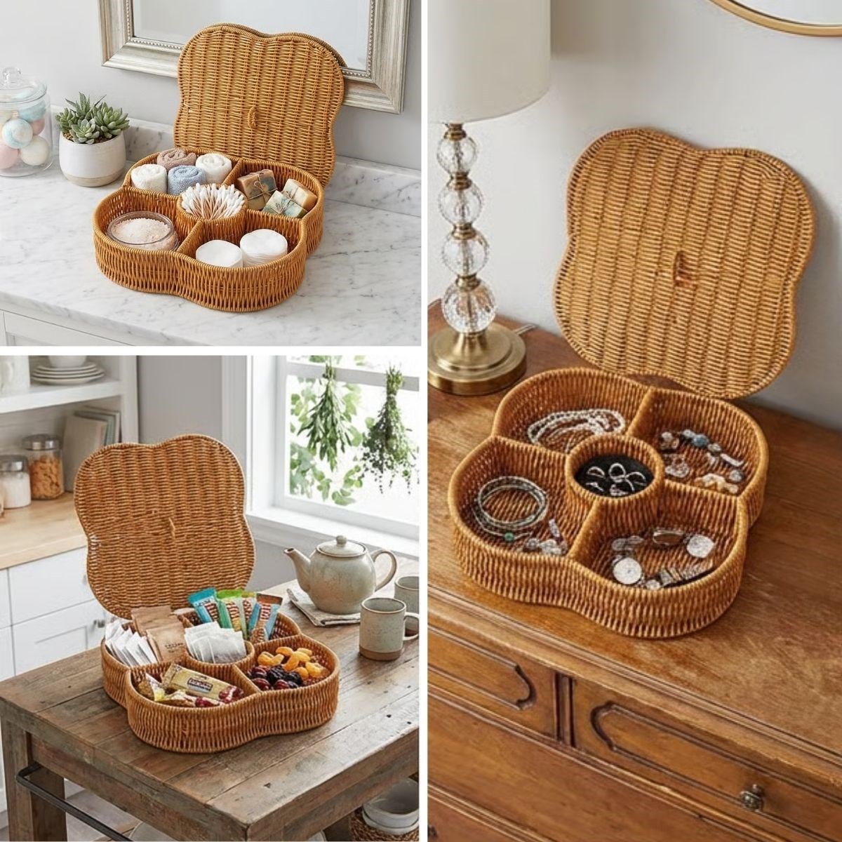 Kunststoff-Rattan-Organizer mit Deckel, 5 Fächer – Korb mit Flechtmuster #2