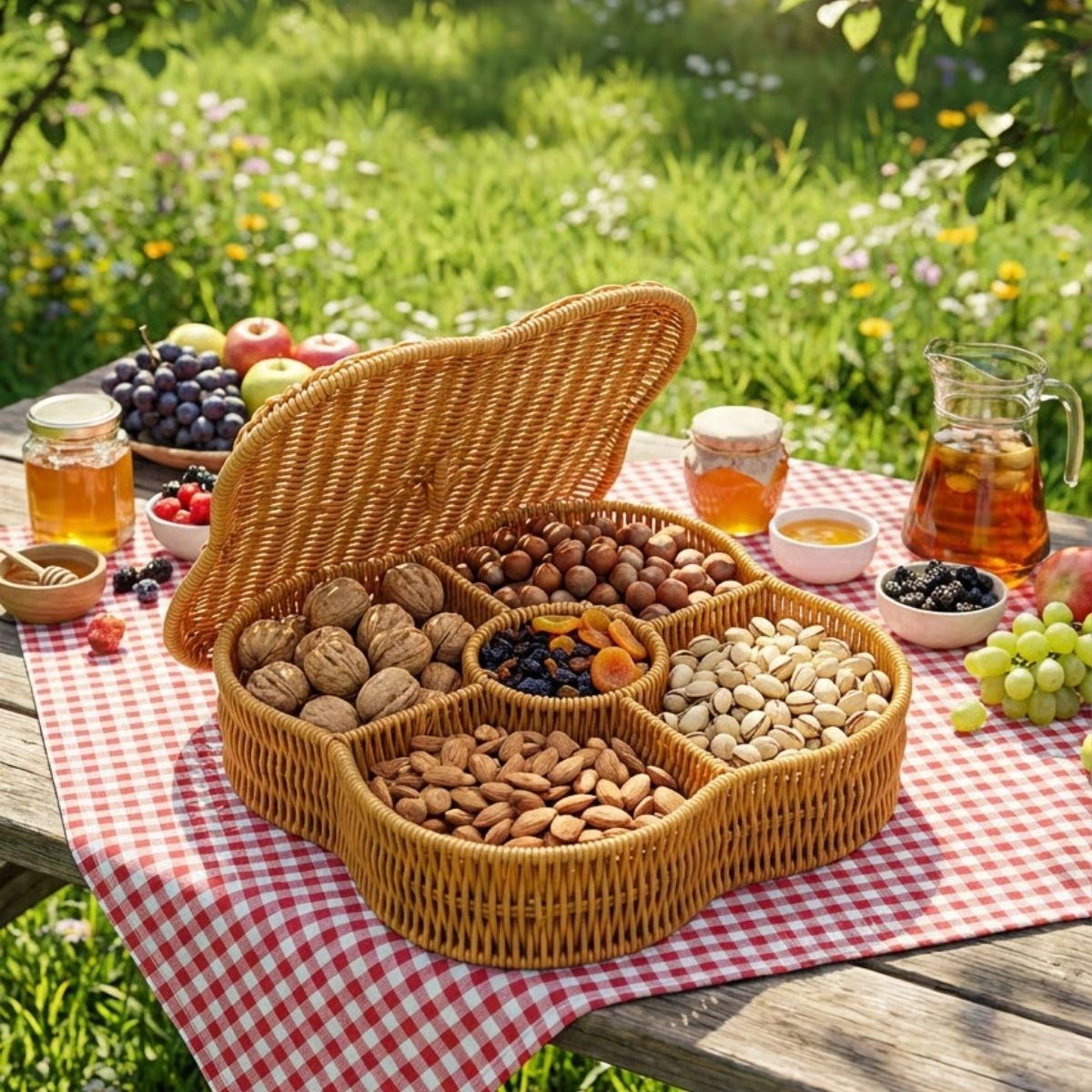 Kunststoff-Rattan-Organizer mit Deckel, 5 Fächer – Korb mit Flechtmuster #3