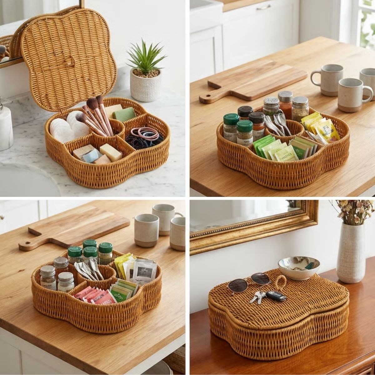 Kunststoff-Rattan-Organizer mit Deckel, 5 Fächer – Korb mit Flechtmuster #4