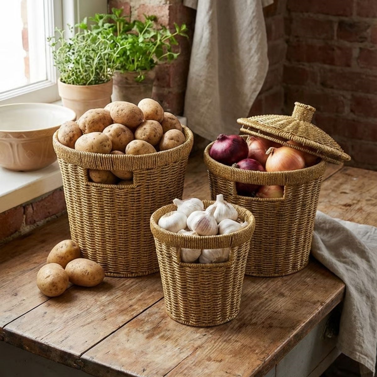 3-Piece Nesting Large Plastic Rattan Basket Set - Durable Multi-Purpose Home Organizer (5563) #2