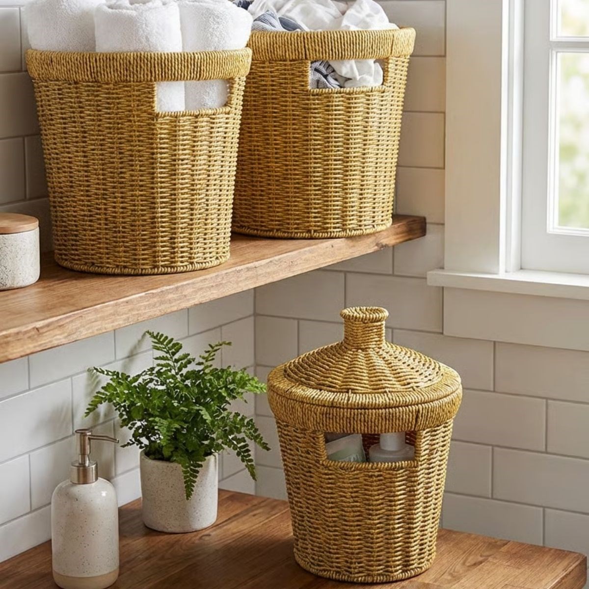 3-Piece Nesting Large Plastic Rattan Basket Set - Durable Multi-Purpose Home Organizer (5563) #4