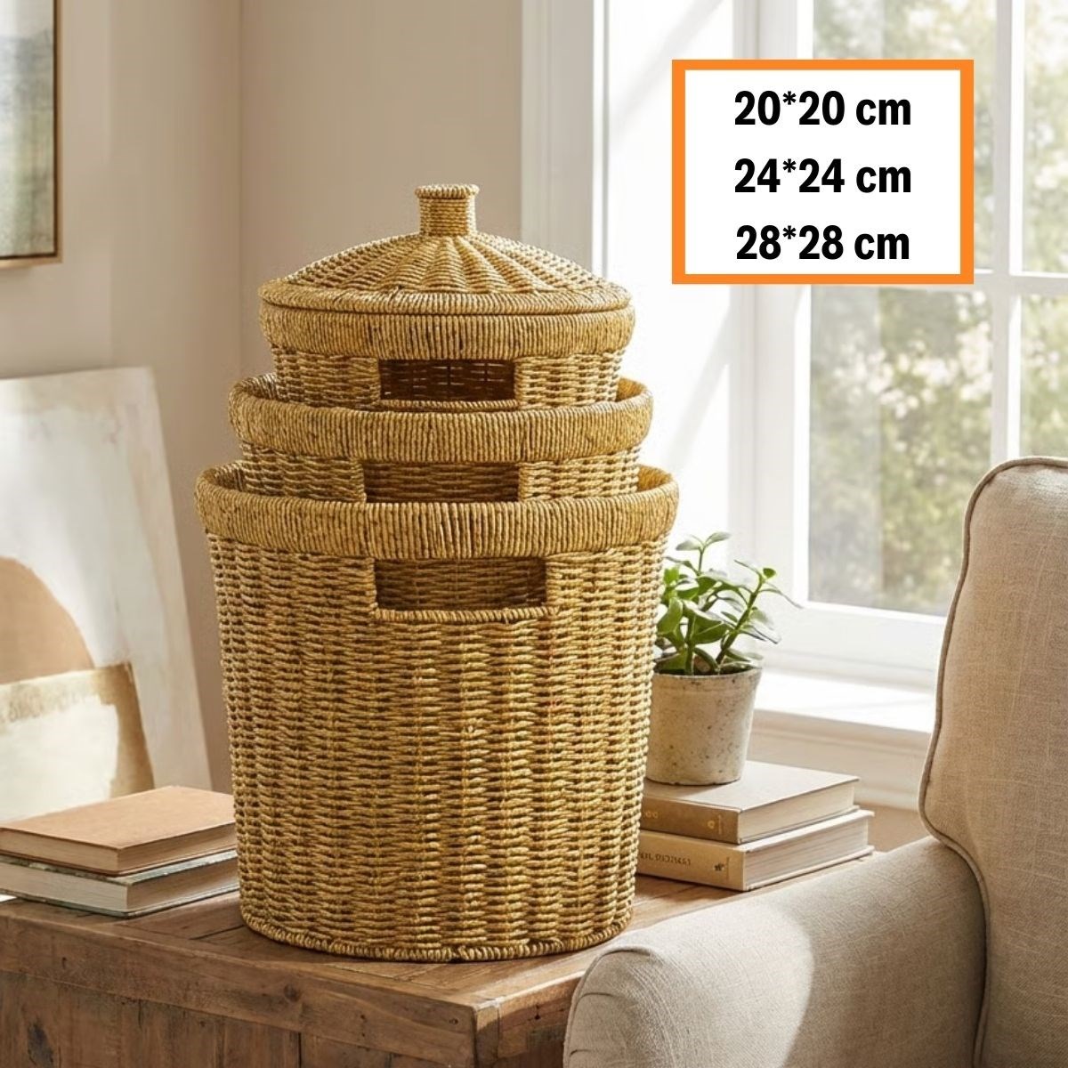 3-Piece Nesting Large Plastic Rattan Basket Set - Durable Multi-Purpose Home Organizer (5563) #5