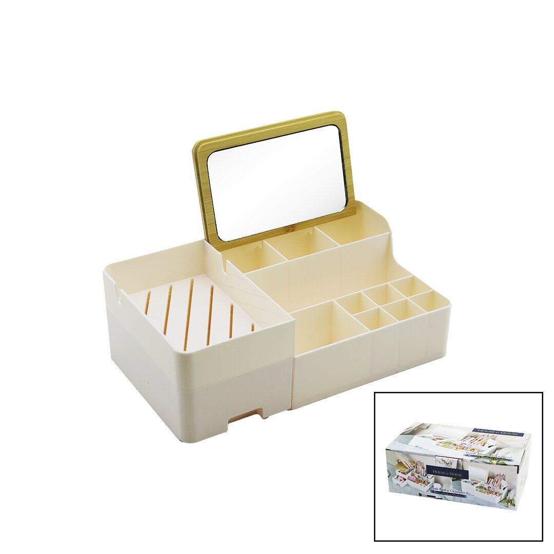Mirrored Bamboo Makeup & Jewelry Organizer with Drawer - 13