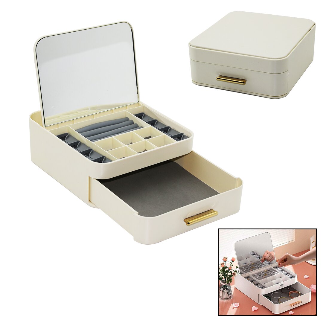 Pull-Drop=Open-Close 20X22 - H:8.5CM Mirrored Jewelry Organi