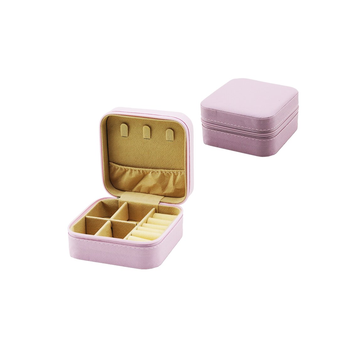 Mini Zippered Jewelry Box - Synthetic Leather Bag 4 Compartm
