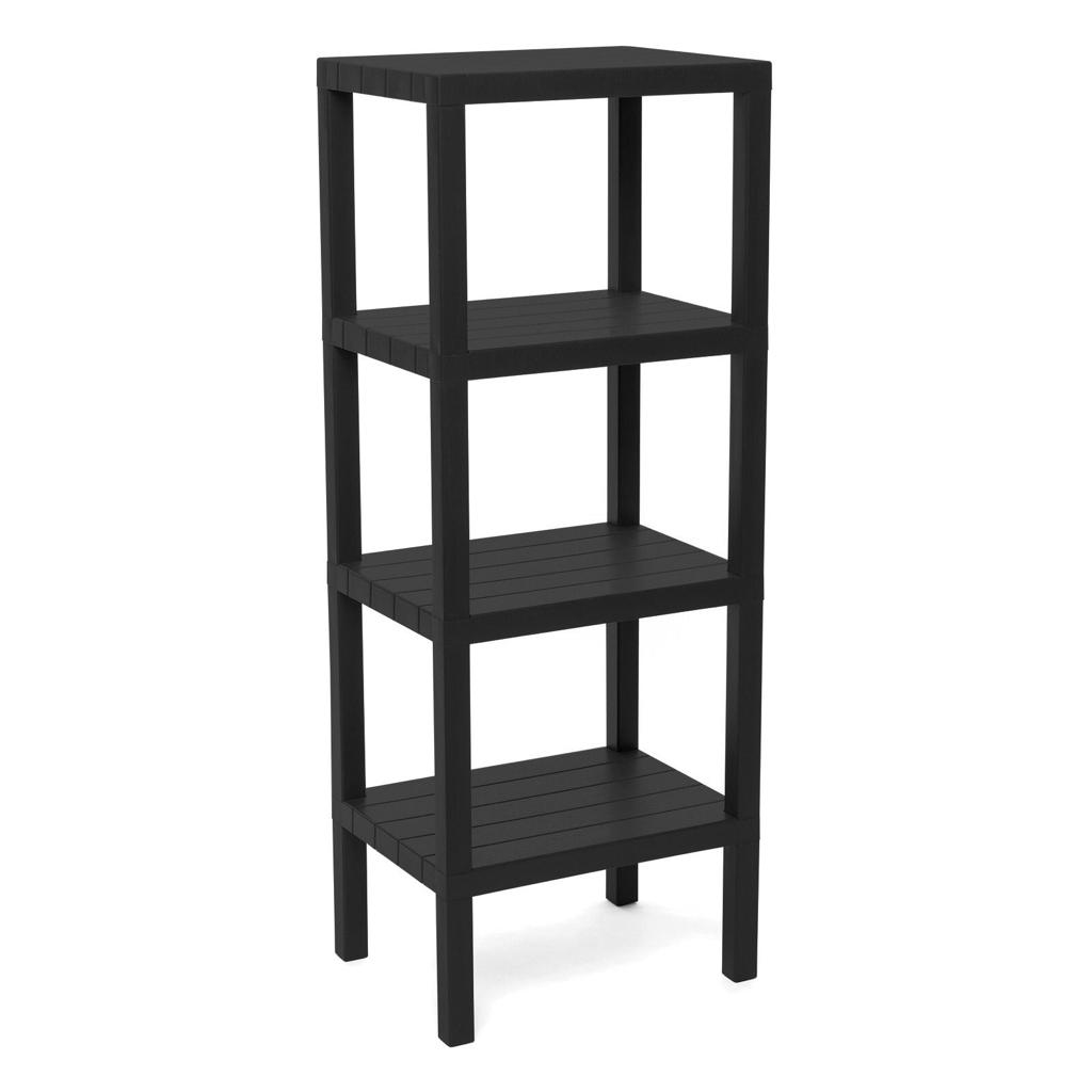 4-Shelf Black Modular Plastic Unit 38x29x100 cm (5563)