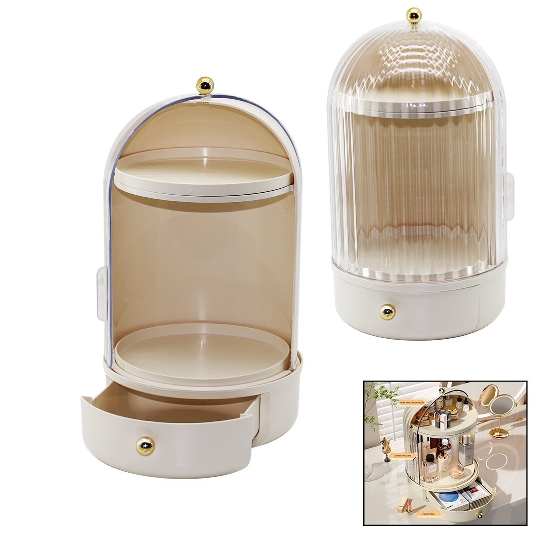 360° Display Case W:21 H:38CM Cosmetic Organizer Clear Lid