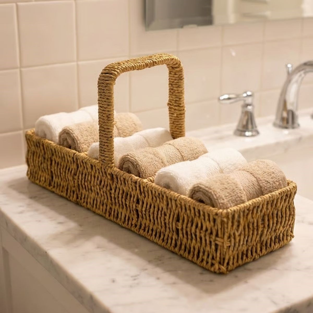 3-Compartment Plastic Rattan Organizer – Handle Desktop Storage, Kitchen & Bathroom #4