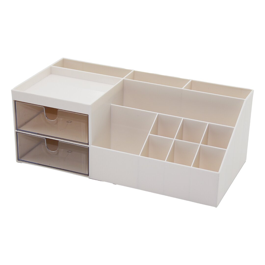 2-Drawer + 12-Compartment Plastic Makeup Jewelry Organizer 1