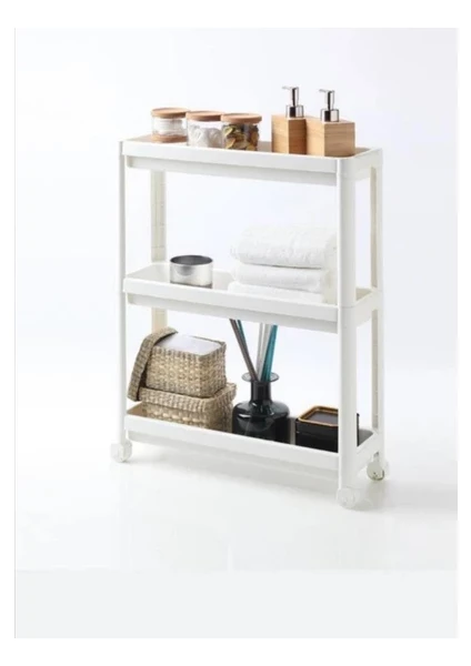 White Multi-Purpose 3-Tier Rolling Shelf Unit (5563)