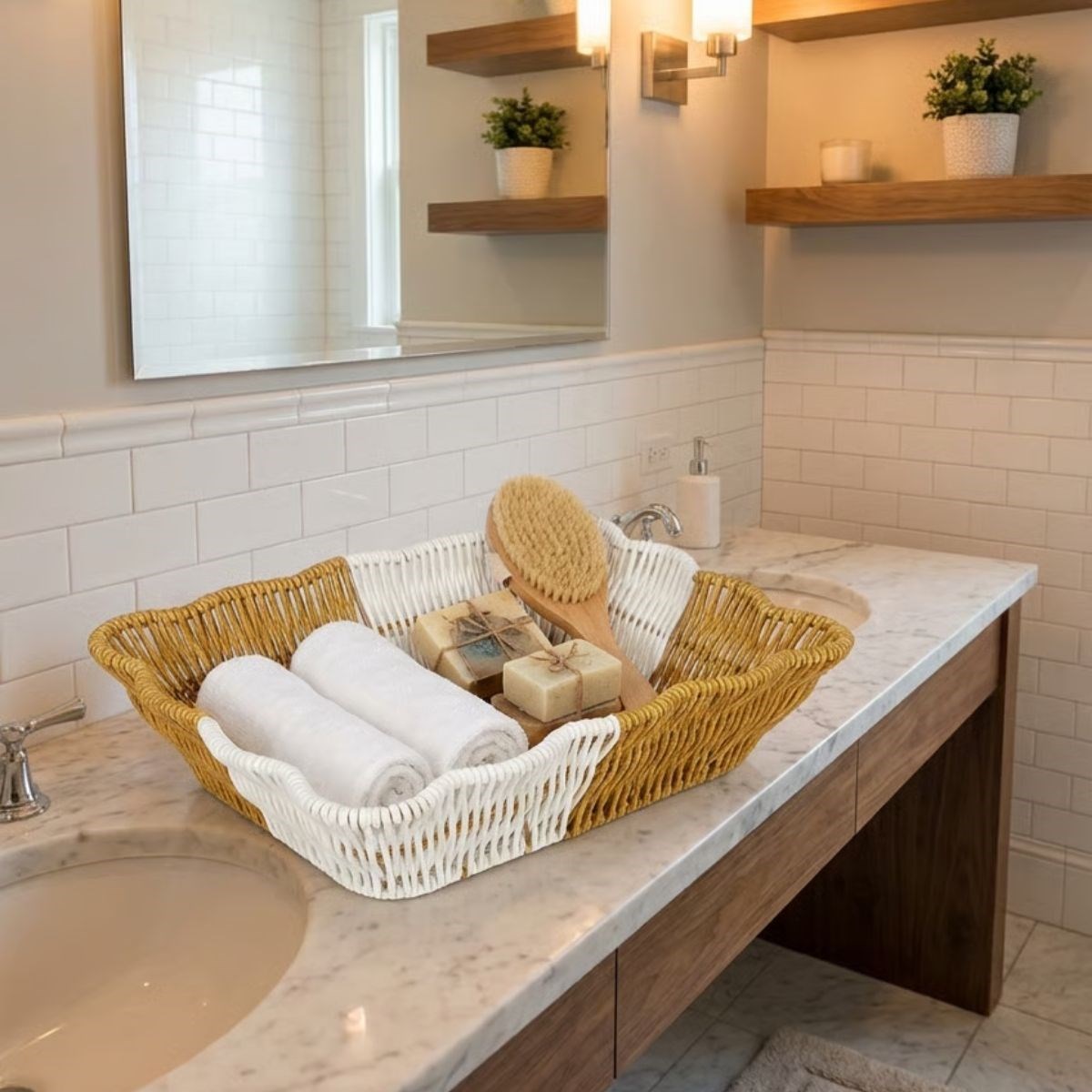 Rectangular Two-Tone Plastic Rattan Bread and Fruit Basket (5563) #4