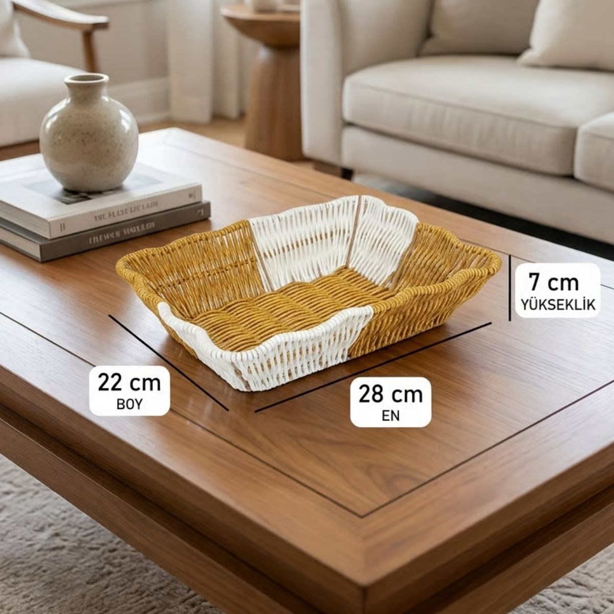 Rectangular Two-Tone Plastic Rattan Bread and Fruit Basket (5563) #5