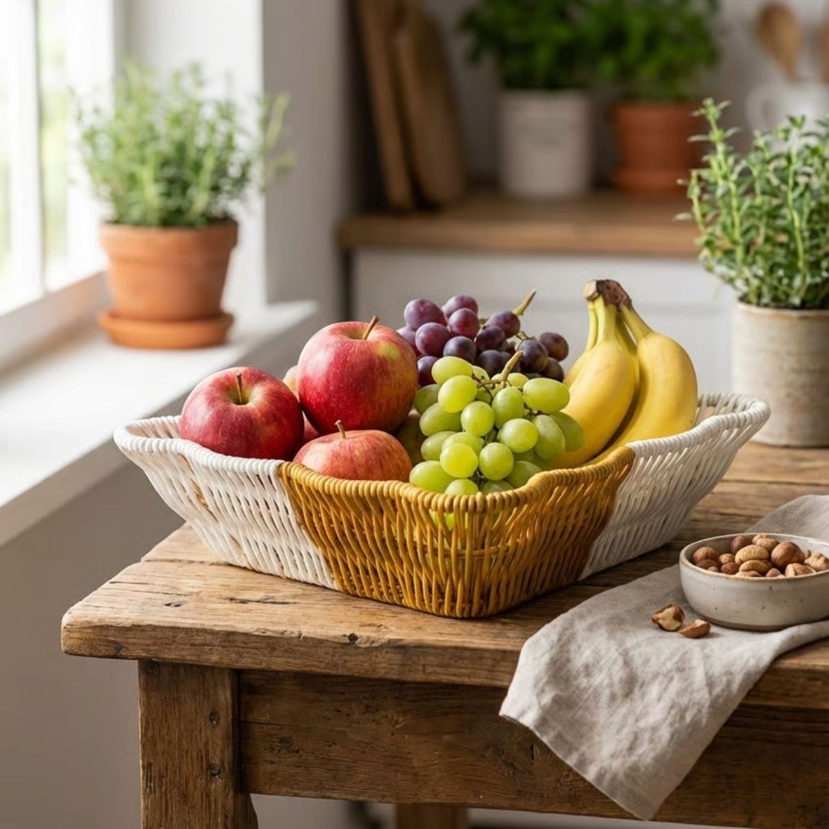 Square Wavy Two-Tone Plastic Rattan Bread & Fruit Basket - Multi-Purpose Organizer #2