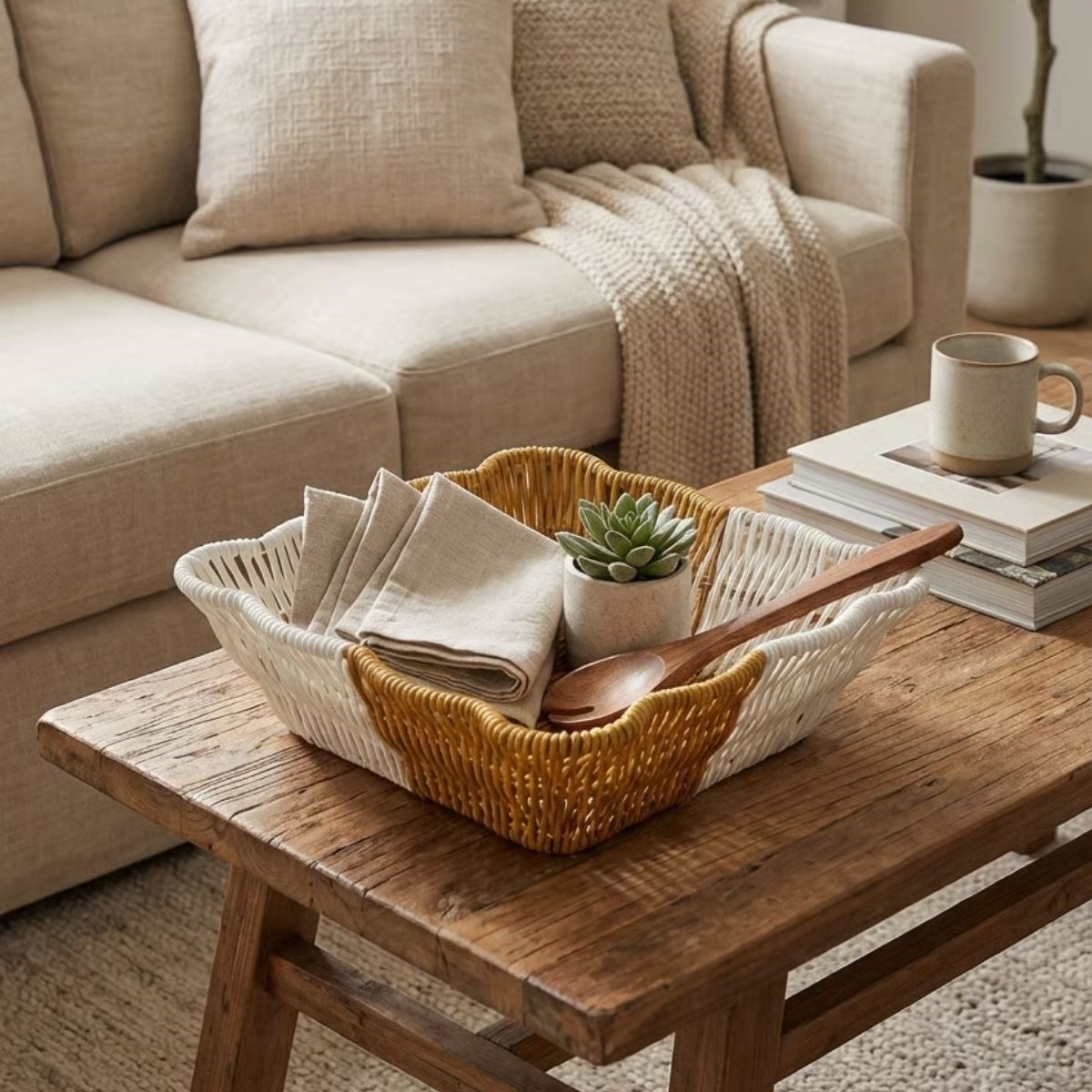 Square Wavy Two-Tone Plastic Rattan Bread & Fruit Basket - Multi-Purpose Organizer #3