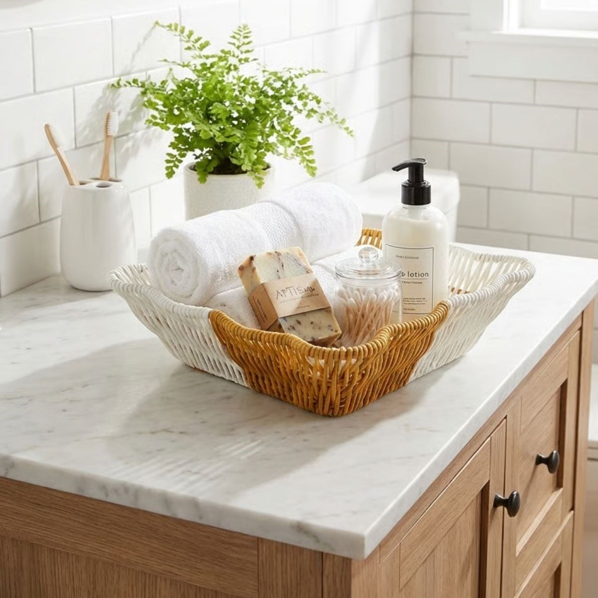 Square Wavy Two-Tone Plastic Rattan Bread & Fruit Basket - Multi-Purpose Organizer #4