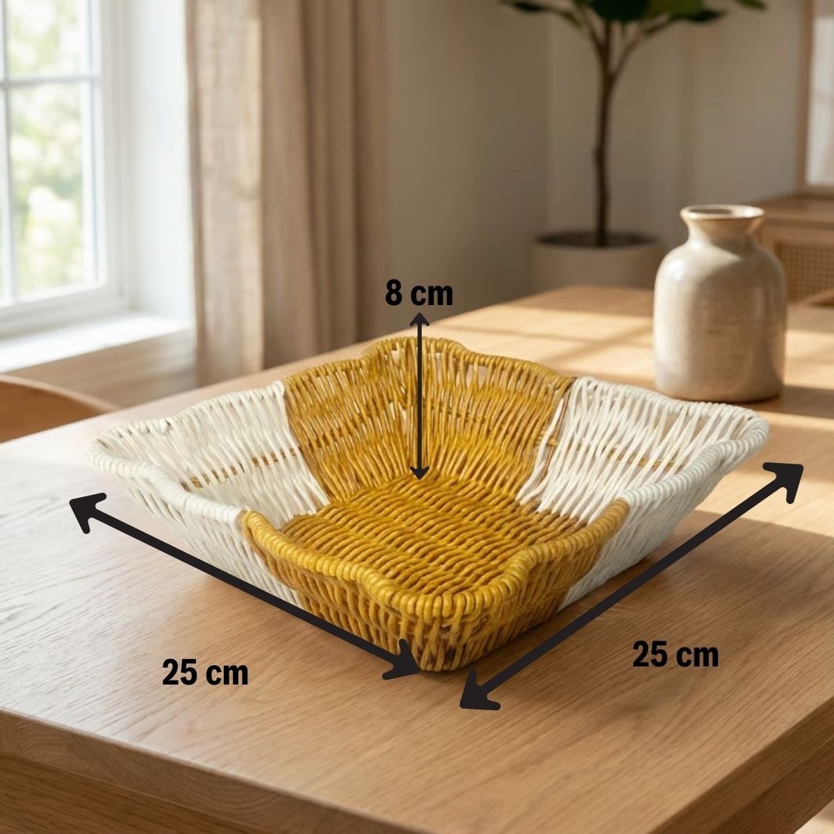 Square Wavy Two-Tone Plastic Rattan Bread & Fruit Basket - Multi-Purpose Organizer #5