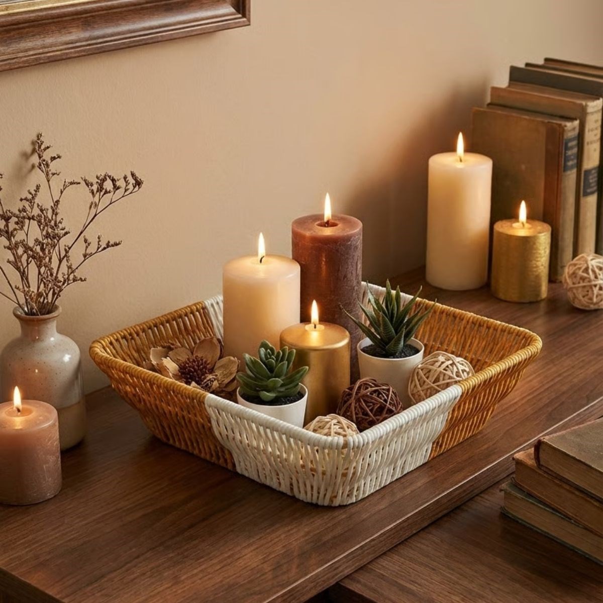 Square Two-Tone Plastic Rattan Bread & Fruit Basket - Multi-