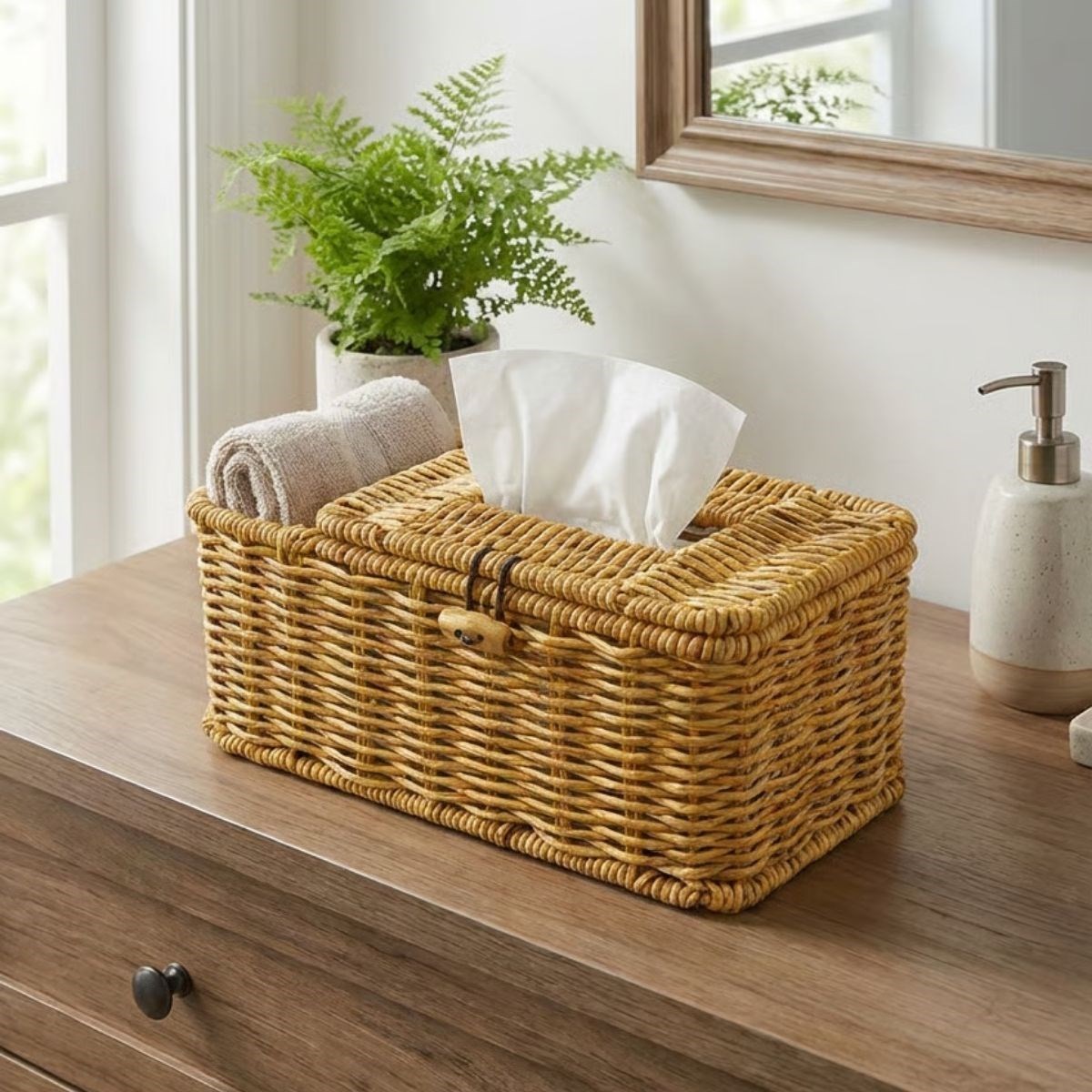 Compartmented Natural Rattan-Look Woven Makeup, Jewelry & To