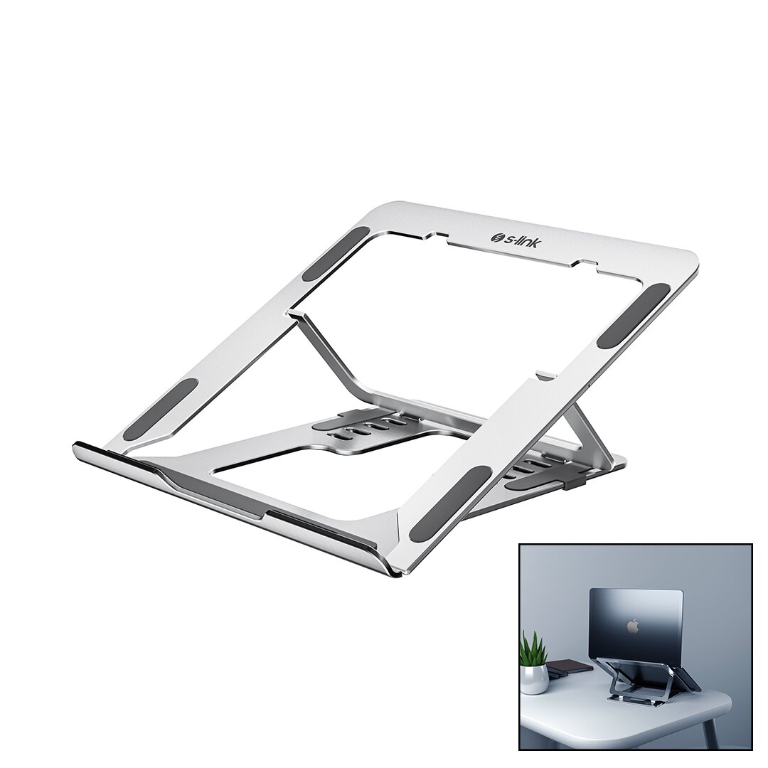 Silver 6-Angle Foldable Laptop Stand Aluminum (5563)