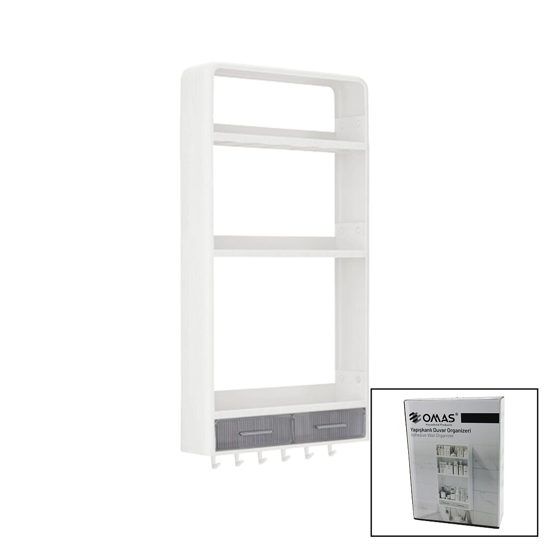 BEYAZ YAPIŞKANLI DUVAR ORGANİZERİ PLASTİK 3 RAF=14CM-19CM-30
