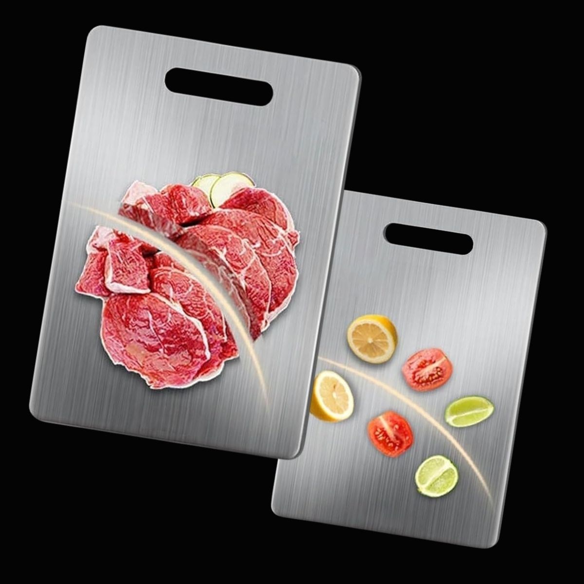 2 Boy Paslanmaz Çelik Leke Tutmaz,Kırılmaz,Antibakteriyel,Elde ve Bulaşık Makinesinde Yıkanabilen Meyve,Sebze,Et,Tavuk Kesim Panosu (5563) #2