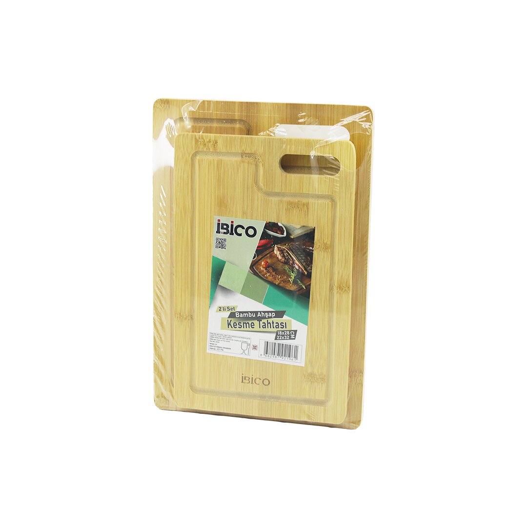 2-Piece Bamboo Wood Cutting Board Set with Oval Holes - 18x2