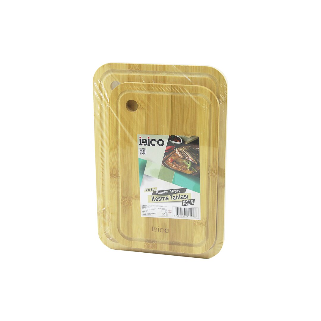 2-Piece Oval Edge Bamboo Cutting Board Set with Round Holes