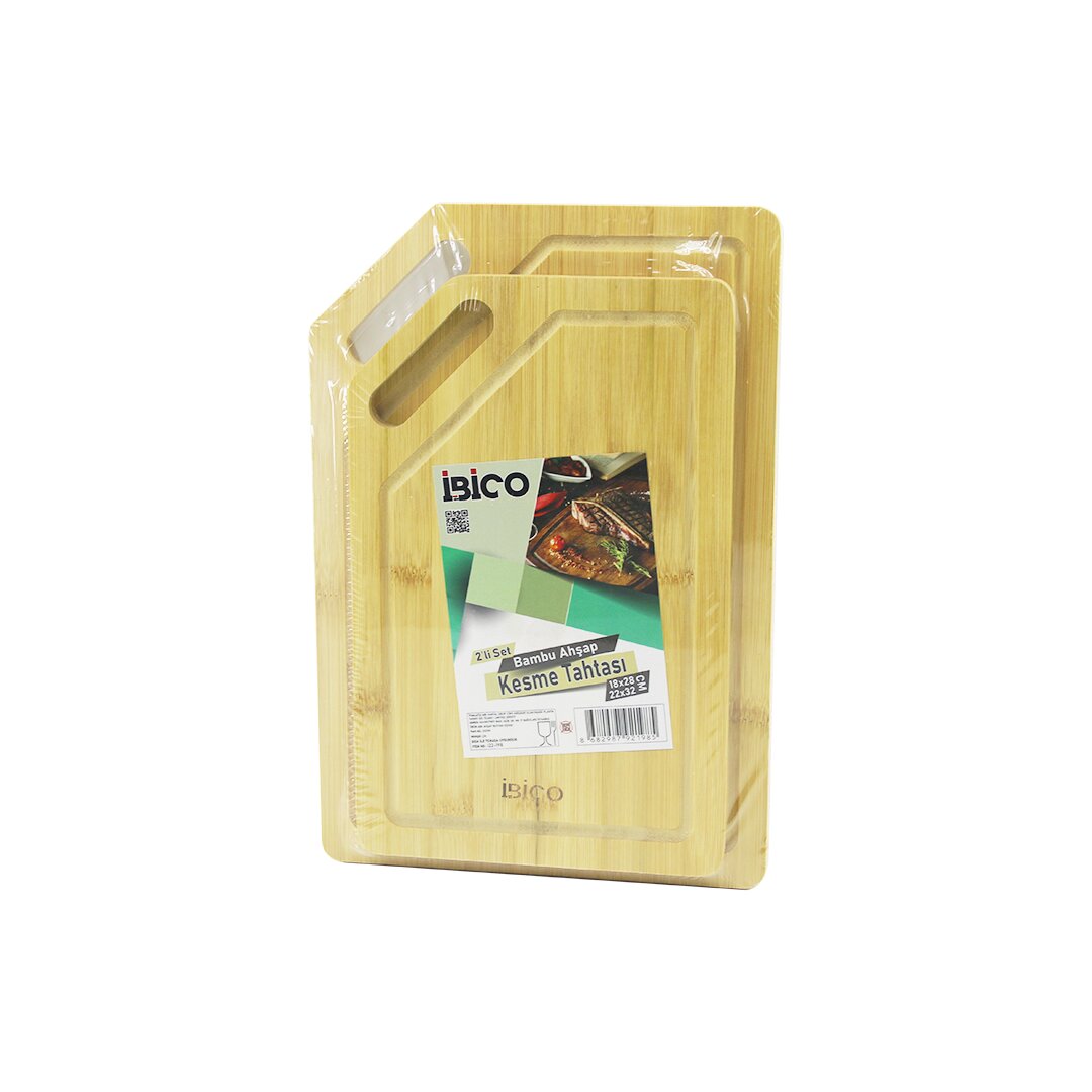 2-Piece Set Bamboo Cutting Board with Oval Holes - 18x28x1cm