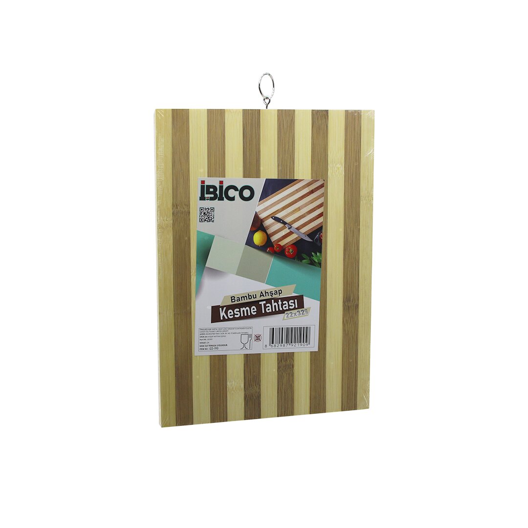 White Striped Bamboo Cutting Board 22x32x1.4cm - Metal Handl