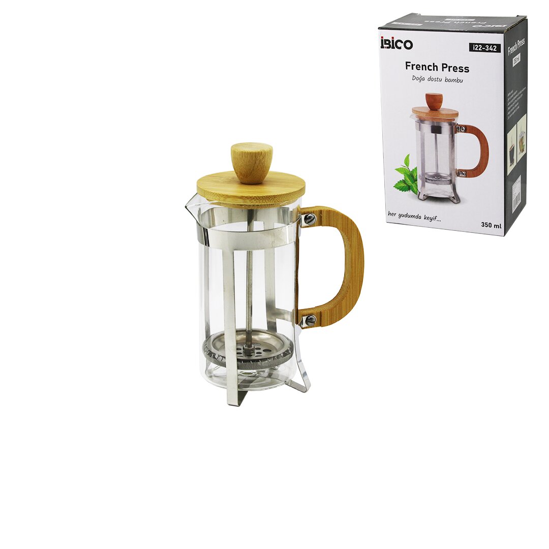 FRENCH PRESS METAL KAFES - BAMBU SAP BAMBU KAPAK 350ML CAM B