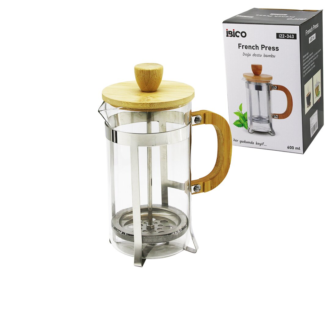 FRENCH PRESS METAL KAFES - BAMBU SAP BAMBU KAPAK 600ML CAM B