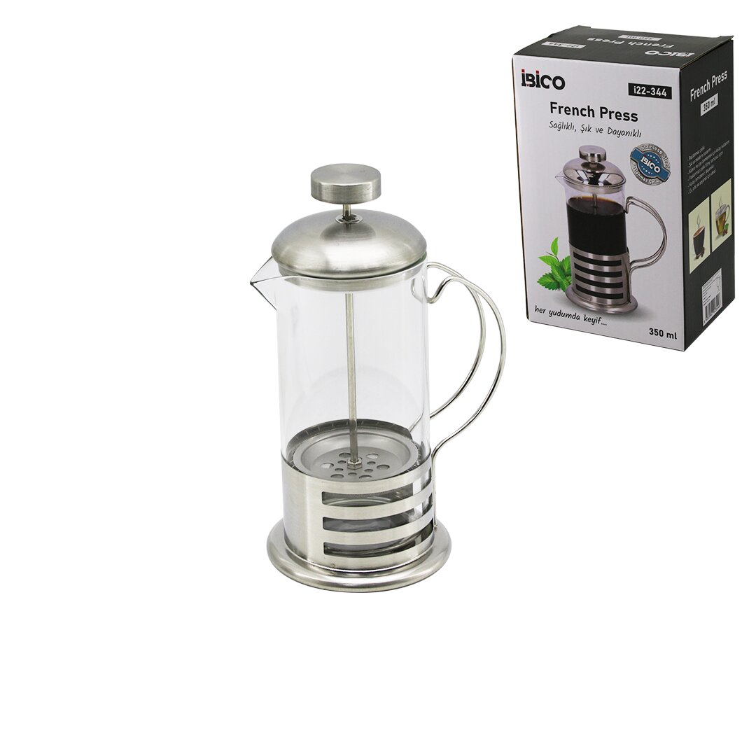 FRENCH PRESS METAL KAFES - METAL KAPAK 350ML CAM BİTKİ SÜZGE