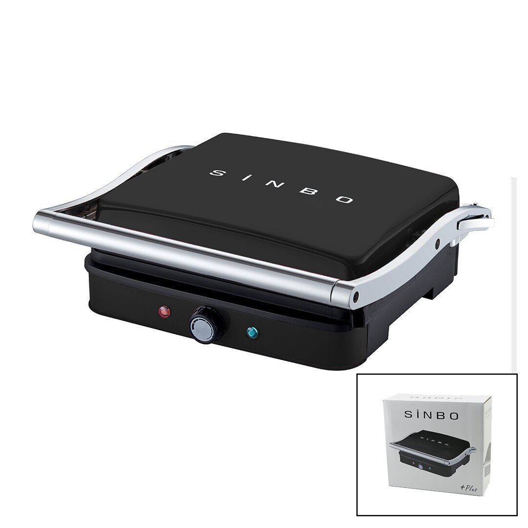 Schwarzer Grill- und Toaster mit verstellbarer Temperatur 180° öffnbar SSM-2571