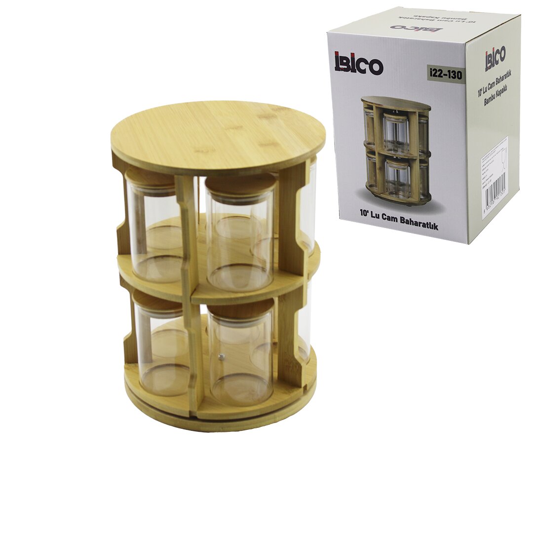 10 PCS YUVARLAK - DÖNER STANDLI CAM - BAMBU KAPAK TUZLUK - B