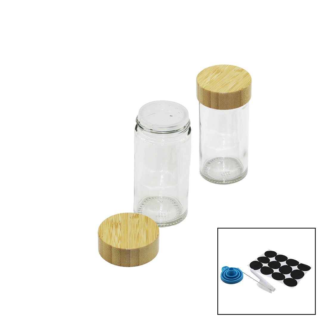 12 PCS TAKIM YUVARLAK CAM BAHARATLIK - TUZLUK BAMBU KAPAKLI (5563) #2