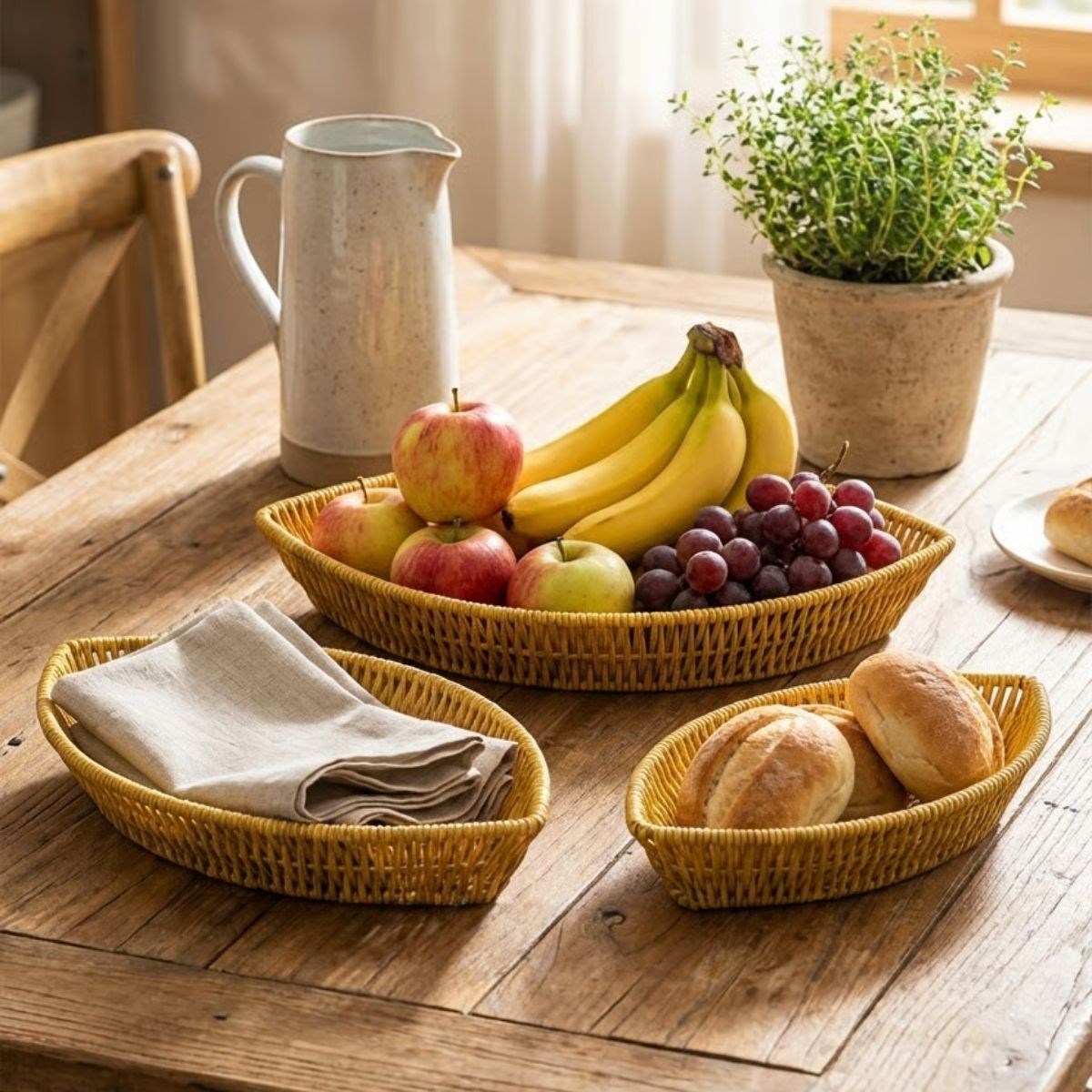 3er Set Bootförmige Kunststoff-Rattankörbe – Geflechtoptik Brot-, Obst- und Präsentationskörbe, Mehrzweck-Tischorganizer (5563) #4