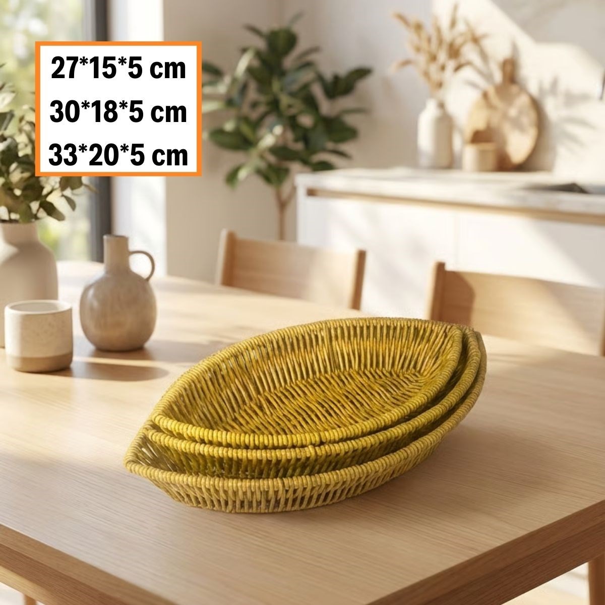3er Set Bootförmige Kunststoff-Rattankörbe – Geflechtoptik Brot-, Obst- und Präsentationskörbe, Mehrzweck-Tischorganizer (5563) #5