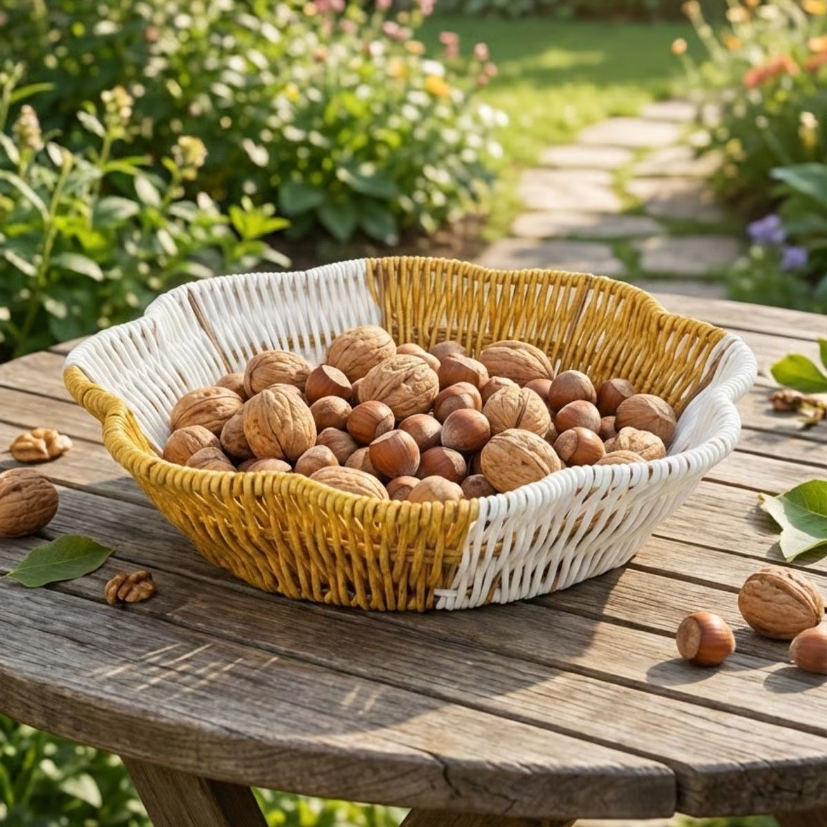 Çiçek Model Çift Renkli Plastik Rattan Ekmek ve Meyve Sepeti - Çok Amaçlı Banyo ve Mutfak Düzenleyici - Yıkanabilir Organizer (5563) #4