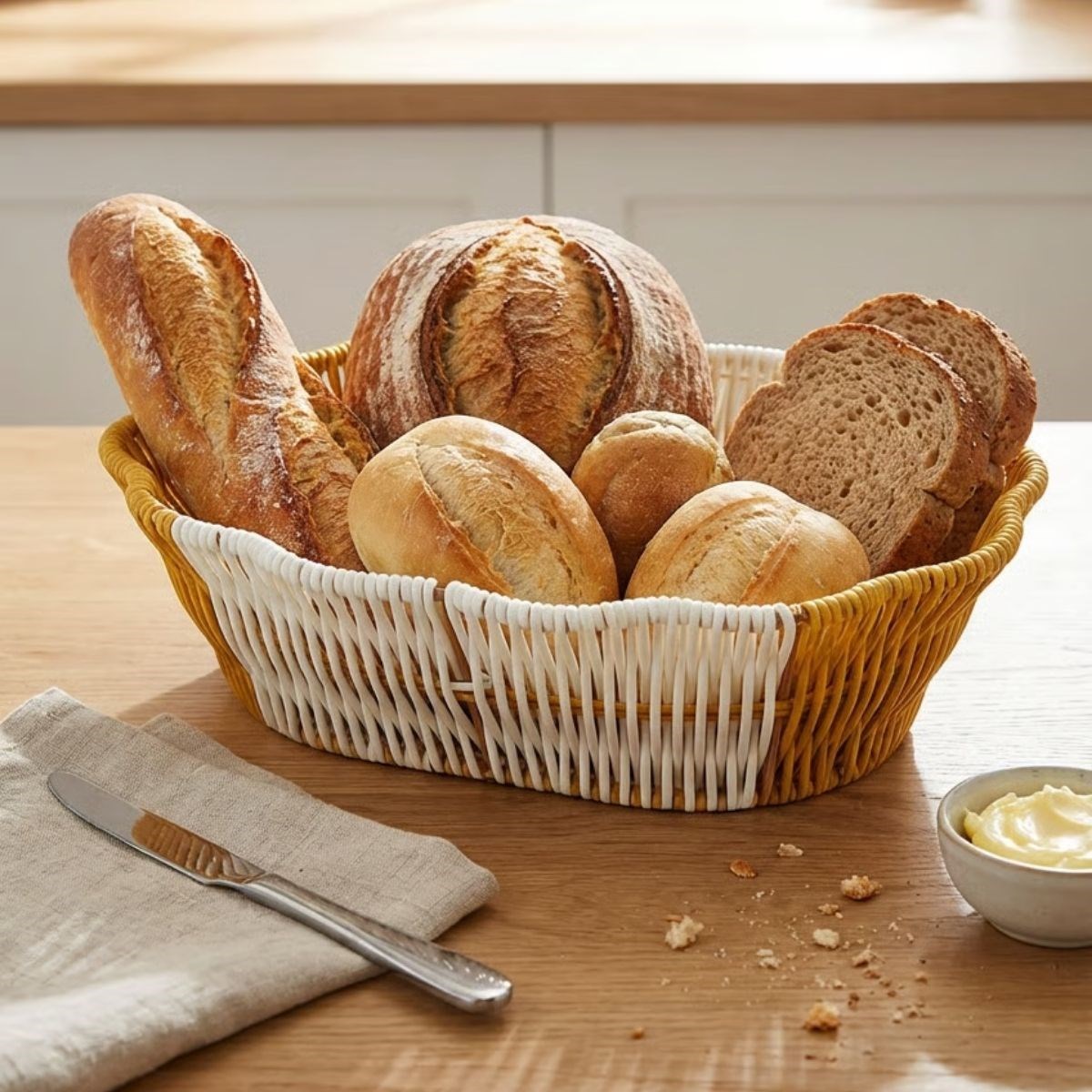 Oval Two-Tone Plastic Rattan Bread & Fruit Basket - Multi-Pu