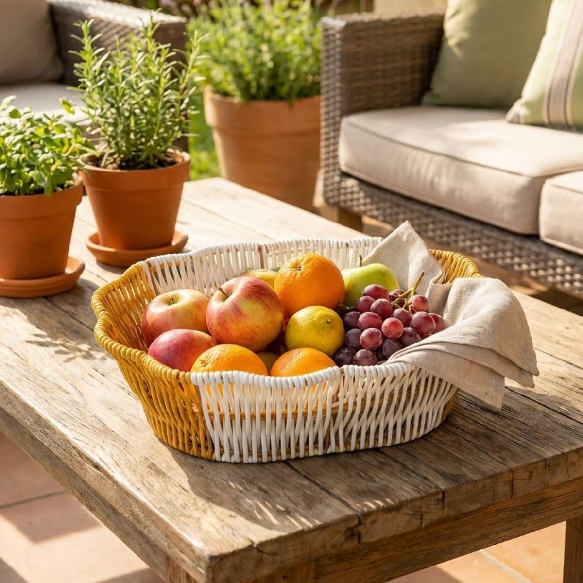 Oval Çift Renkli Plastik Rattan Ekmek ve Meyve Sepeti - Çok Amaçlı Banyo ve Mutfak Düzenleyici - Yıkanabilir Dekoratif Tezgâh Üstü Organiz (5563) #2