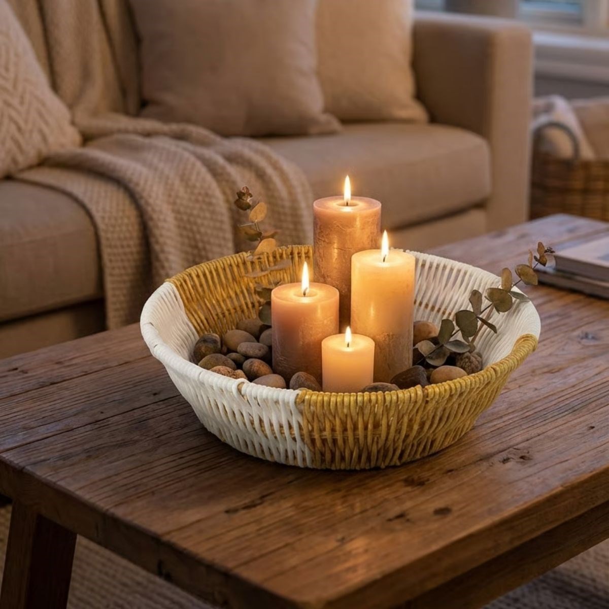 Yuvarlak Çift Renkli Plastik Rattan Ekmek ve Meyve Sepeti - Çok Amaçlı Banyo ve Mutfak Düzenleyici - Yıkanabilir Tezgâh Üstü Organizer (5563) #4