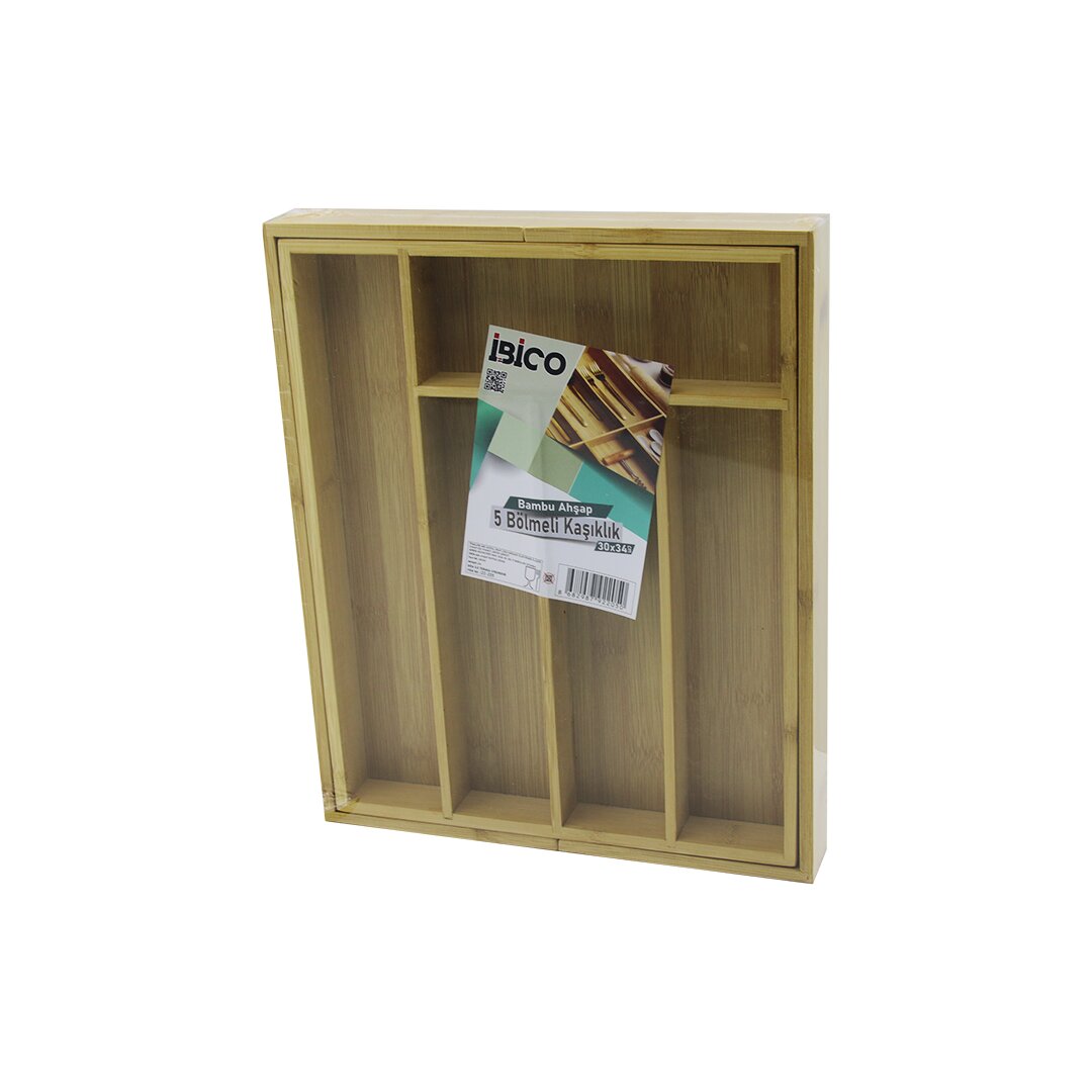 5 BÖLMELİ AHŞAP BAMBU KAŞIKLIK  30X34CM (5563)