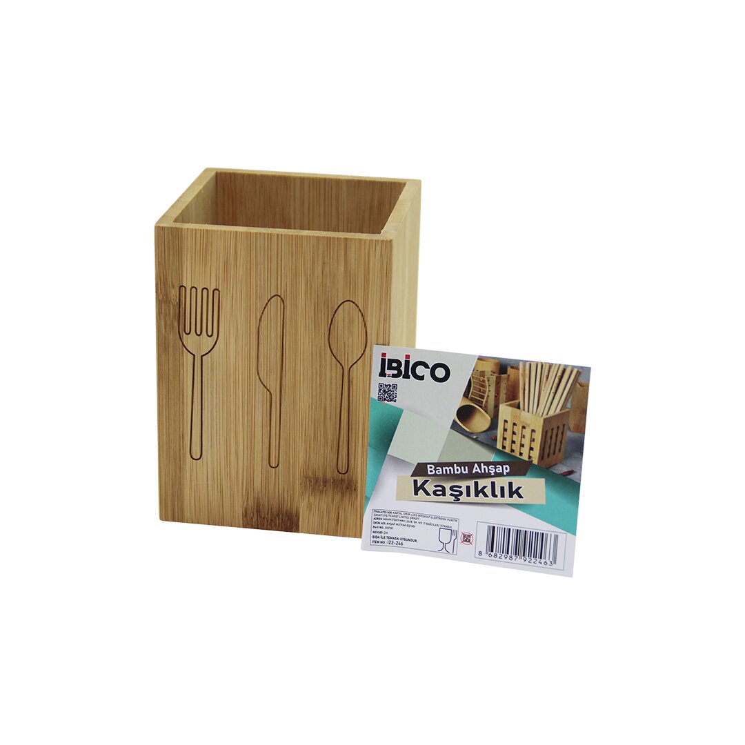 KÜÇÜK  KARE=9X9CM  AHŞAP BAMBU KAŞIKLIK ORGANİZER (5563)